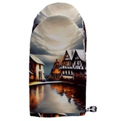 Village Reflections Snow Sky Dramatic Town House Cottages Pond Lake City Microwave Oven Glove by Posterlux