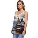 Village Reflections Snow Sky Dramatic Town House Cottages Pond Lake City Casual Spaghetti Strap Chiffon Top View2