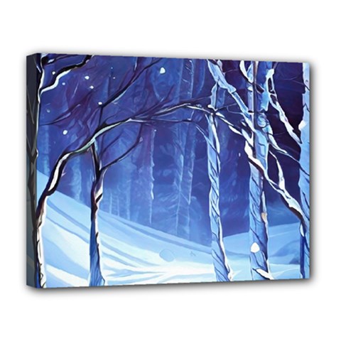 Landscape Outdoors Greeting Card Snow Forest Woods Nature Path Trail Santa s Village Canvas 14  X 11  (stretched) by Posterlux