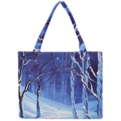 Landscape Outdoors Greeting Card Snow Forest Woods Nature Path Trail Santa s Village Mini Tote Bag by Posterlux