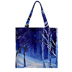 Landscape Outdoors Greeting Card Snow Forest Woods Nature Path Trail Santa s Village Zipper Grocery Tote Bag by Posterlux