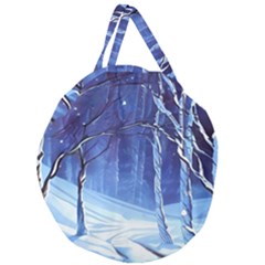 Landscape Outdoors Greeting Card Snow Forest Woods Nature Path Trail Santa s Village Giant Round Zipper Tote by Posterlux