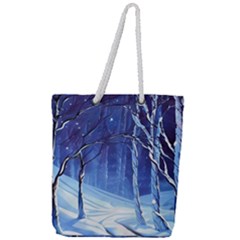 Landscape Outdoors Greeting Card Snow Forest Woods Nature Path Trail Santa s Village Full Print Rope Handle Tote (large) by Posterlux