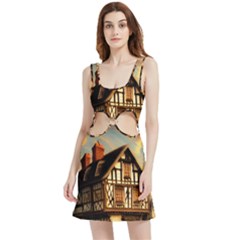 Village House Cottage Medieval Timber Tudor Split Timber Frame Architecture Town Twilight Chimney Velour Cutout Dress by Posterlux