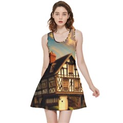 Village House Cottage Medieval Timber Tudor Split Timber Frame Architecture Town Twilight Chimney Inside Out Reversible Sleeveless Dress by Posterlux