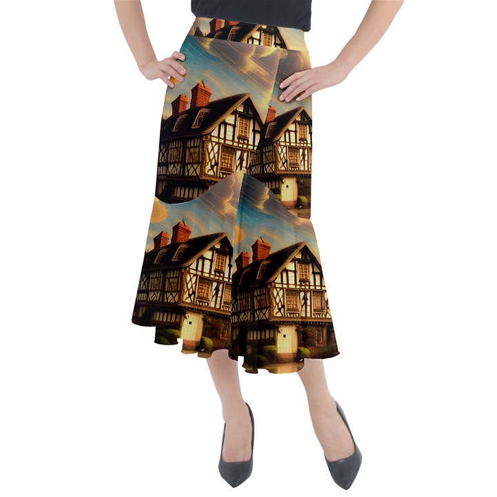 Village House Cottage Medieval Timber Tudor Split timber Frame Architecture Town Twilight Chimney Midi Mermaid Skirt