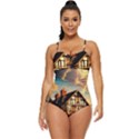 Village House Cottage Medieval Timber Tudor Split timber Frame Architecture Town Twilight Chimney Retro Full Coverage Swimsuit View1