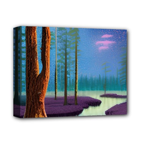 Artwork Outdoors Night Trees Setting Scene Forest Woods Light Moonlight Nature Deluxe Canvas 14  X 11  (stretched)