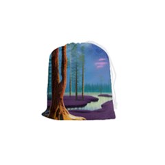 Artwork Outdoors Night Trees Setting Scene Forest Woods Light Moonlight Nature Drawstring Pouch (small) by Posterlux