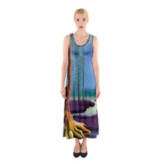 Artwork Outdoors Night Trees Setting Scene Forest Woods Light Moonlight Nature Sleeveless Maxi Dress