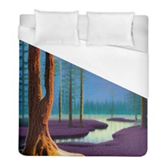 Artwork Outdoors Night Trees Setting Scene Forest Woods Light Moonlight Nature Duvet Cover (full/ Double Size) by Posterlux