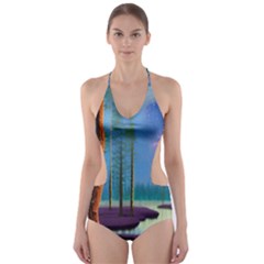 Artwork Outdoors Night Trees Setting Scene Forest Woods Light Moonlight Nature Cut-out One Piece Swimsuit