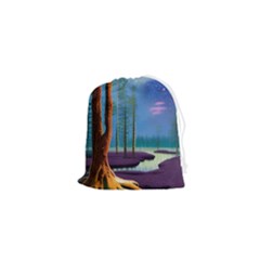 Artwork Outdoors Night Trees Setting Scene Forest Woods Light Moonlight Nature Drawstring Pouch (xs) by Posterlux