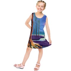 Artwork Outdoors Night Trees Setting Scene Forest Woods Light Moonlight Nature Kids  Tunic Dress