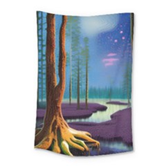 Artwork Outdoors Night Trees Setting Scene Forest Woods Light Moonlight Nature Small Tapestry by Posterlux