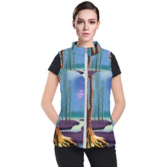 Artwork Outdoors Night Trees Setting Scene Forest Woods Light Moonlight Nature Women s Puffer Vest