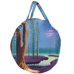 Artwork Outdoors Night Trees Setting Scene Forest Woods Light Moonlight Nature Giant Round Zipper Tote