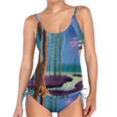 Artwork Outdoors Night Trees Setting Scene Forest Woods Light Moonlight Nature Tankini Set