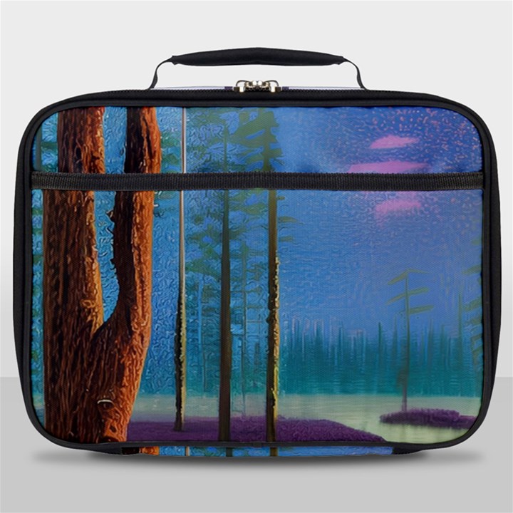 Artwork Outdoors Night Trees Setting Scene Forest Woods Light Moonlight Nature Full Print Lunch Bag