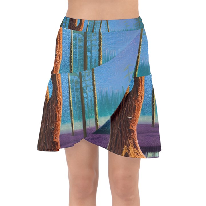 Artwork Outdoors Night Trees Setting Scene Forest Woods Light Moonlight Nature Wrap Front Skirt