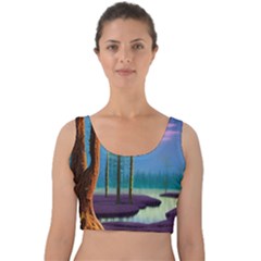 Artwork Outdoors Night Trees Setting Scene Forest Woods Light Moonlight Nature Velvet Crop Top by Posterlux