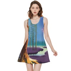 Artwork Outdoors Night Trees Setting Scene Forest Woods Light Moonlight Nature Inside Out Reversible Sleeveless Dress by Posterlux