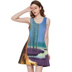 Artwork Outdoors Night Trees Setting Scene Forest Woods Light Moonlight Nature Inside Out Racerback Dress by Posterlux