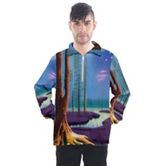 Artwork Outdoors Night Trees Setting Scene Forest Woods Light Moonlight Nature Men s Half Zip Pullover by Posterlux