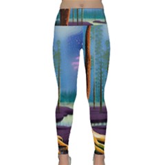 Artwork Outdoors Night Trees Setting Scene Forest Woods Light Moonlight Nature Lightweight Velour Classic Yoga Leggings