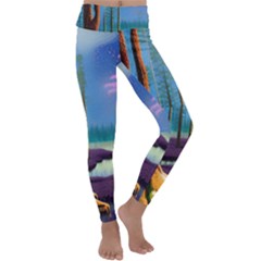 Artwork Outdoors Night Trees Setting Scene Forest Woods Light Moonlight Nature Kids  Lightweight Velour Classic Yoga Leggings