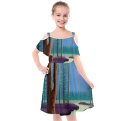 Artwork Outdoors Night Trees Setting Scene Forest Woods Light Moonlight Nature Kids  Cut Out Shoulders Chiffon Dress