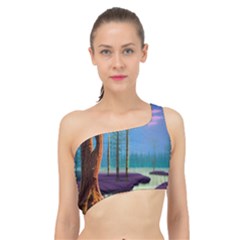 Artwork Outdoors Night Trees Setting Scene Forest Woods Light Moonlight Nature Spliced Up Bikini Top  by Posterlux