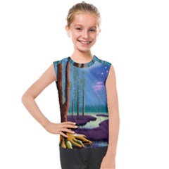 Artwork Outdoors Night Trees Setting Scene Forest Woods Light Moonlight Nature Kids  Mesh Tank Top by Posterlux