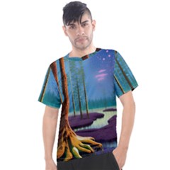 Artwork Outdoors Night Trees Setting Scene Forest Woods Light Moonlight Nature Men s Sport Top by Posterlux