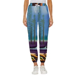 Artwork Outdoors Night Trees Setting Scene Forest Woods Light Moonlight Nature Women s Cropped Drawstring Pants by Posterlux