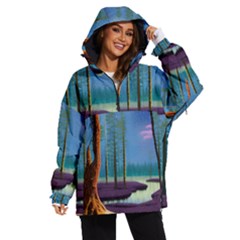 Artwork Outdoors Night Trees Setting Scene Forest Woods Light Moonlight Nature Women s Ski And Snowboard Waterproof Breathable Jacket