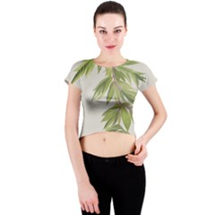 Watercolor Leaves Branch Nature Plant Growing Still Life Botanical Study Crew Neck Crop Top by Posterlux