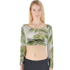 Watercolor Leaves Branch Nature Plant Growing Still Life Botanical Study Long Sleeve Crop Top by Posterlux