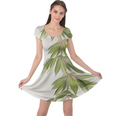 Watercolor Leaves Branch Nature Plant Growing Still Life Botanical Study Cap Sleeve Dress