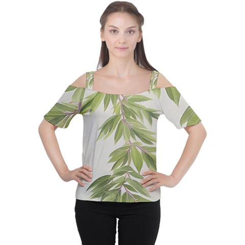 Watercolor Leaves Branch Nature Plant Growing Still Life Botanical Study Cutout Shoulder T-shirt by Posterlux