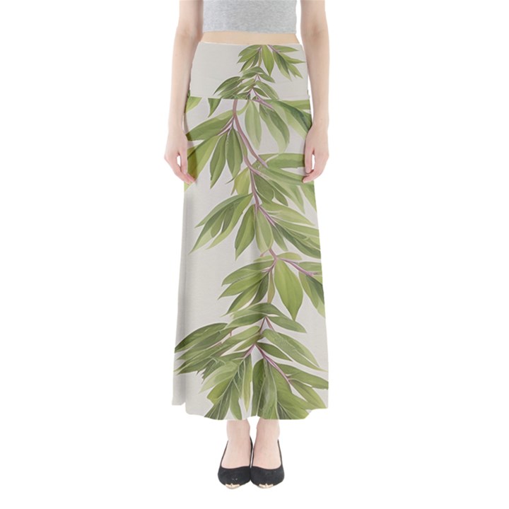 Watercolor Leaves Branch Nature Plant Growing Still Life Botanical Study Full Length Maxi Skirt