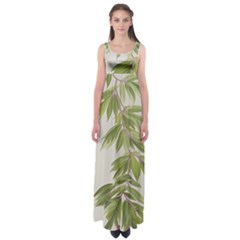 Watercolor Leaves Branch Nature Plant Growing Still Life Botanical Study Empire Waist Maxi Dress