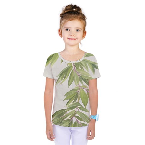 Watercolor Leaves Branch Nature Plant Growing Still Life Botanical Study Kids  One Piece T-shirt by Posterlux