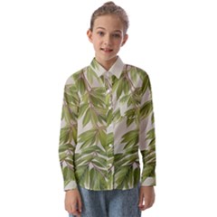 Watercolor Leaves Branch Nature Plant Growing Still Life Botanical Study Kids  Long Sleeve Shirt by Posterlux