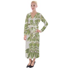 Watercolor Leaves Branch Nature Plant Growing Still Life Botanical Study Velvet Maxi Wrap Dress