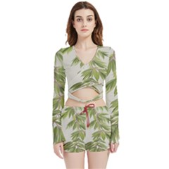 Watercolor Leaves Branch Nature Plant Growing Still Life Botanical Study Velvet Wrap Crop Top And Shorts Set by Posterlux