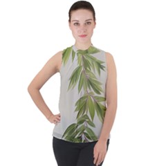 Watercolor Leaves Branch Nature Plant Growing Still Life Botanical Study Mock Neck Chiffon Sleeveless Top by Posterlux