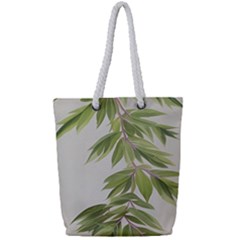 Watercolor Leaves Branch Nature Plant Growing Still Life Botanical Study Full Print Rope Handle Tote (small)