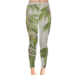 Watercolor Leaves Branch Nature Plant Growing Still Life Botanical Study Inside Out Leggings