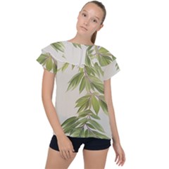 Watercolor Leaves Branch Nature Plant Growing Still Life Botanical Study Ruffle Collar Chiffon Blouse